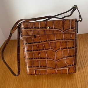 G.I.L.I. Brown Croc-Embossed Leather Messenger Bag